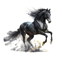 Obraz na płótnie Canvas Running horse watercolor clipart. Generative AI illustration