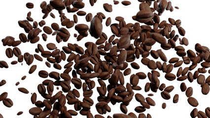Coffee beans are falling on a white background. Roasted cocoa Beans. 3d render