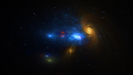 Universe Space scene with planets, stars and galaxies, nebula. Panorama. Template banner. 3d render