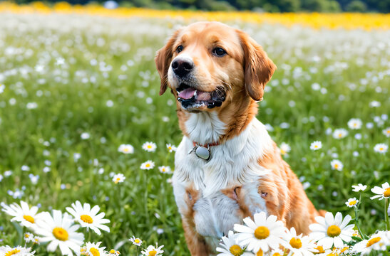 dog and flowers generative ai