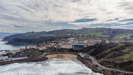 Aerial drone view of Getaria, coastal town in the basque country