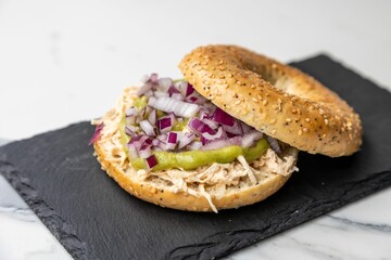 Bagel sandwich with cheese and other ingredients
