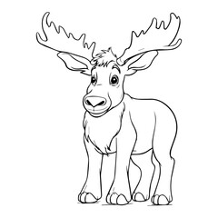 Moose: Vector, Line art, Coloring, Wildlife, Animal, Cute