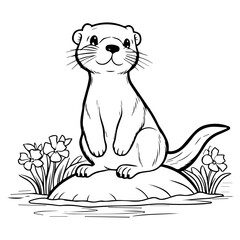 Otter: Vector, Line art, Coloring, Wildlife, Animal, Cute