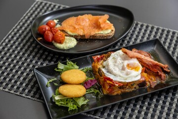 Closeup of delicious served food on a table in a restaurant