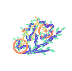 Fototapeta premium Bicycle entwined by vines. Vector illustration. Suitable for decoration or wall display.