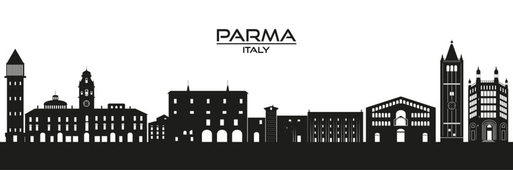 Italy, Parma skyline, city Parma, Parma cityscape with famous landmarks, city sights, landscape.