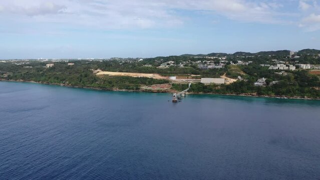 Drone footage over landscape La Perla neighborhood houses in San Juan Puerto Rico with gray sky