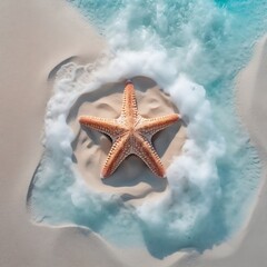 Fototapeta na wymiar Top View of Starfish on White Sand. Generative AI