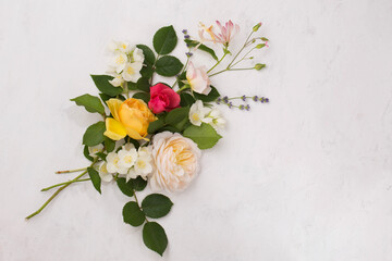 composition of English roses on a light background