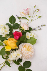 A beautiful composition of roses on a light background