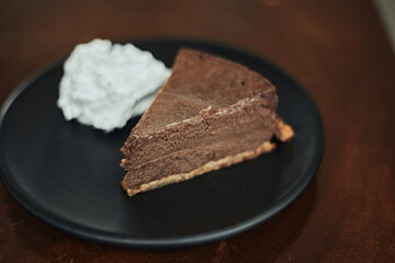 homemade chocolate cake on table .