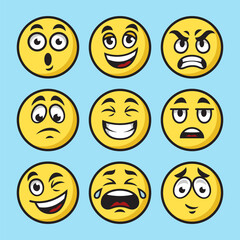 Emoticon Emoji set pinup pop art retro vector illustration. Comic book style imitation.