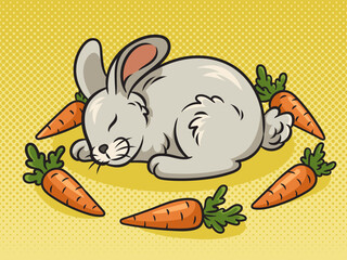 Cartoon sleeping bunny rabbit pinup pop art retro vector illustration. Comic book style imitation.