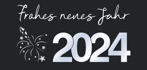 Frohes Neues Jahr 2024 Vektor mit abstrakten Feuerwerk. Isolierter Hintergrund.
Neujahrsgrüße in Deutsch.
Für Hintergründe, Kalender, Einladungen, Grußkarten etc.
