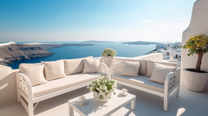 Fototapeta na wymiar Generative ai of A Luxury apartment terrace in Santorini