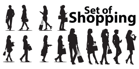 Fototapeta na wymiar A black-and-white set of shopping vectors.