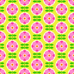 Retro cute geometric flower seamless pattern background.