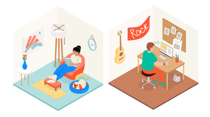 Home hobbies - flat design style illustration set