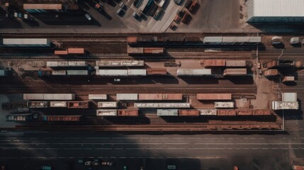 Aerial view of tightly packed shipping containers in a well-organized storage facility. Optimized logistics and efficient distribution. AI-generated.