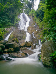 Extraordinary beauty, enjoying the waterfall in Kuningan, West Java, 23 May 2023. Kuningan, paradise for hidden waterfalls