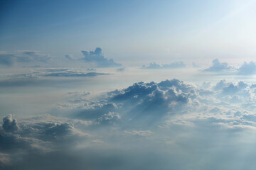 View of clouds from airplane window - obrazy, fototapety, plakaty