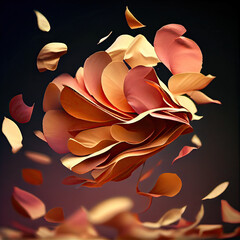 Petals flying in the wind. Generative AI.