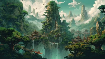 A Colorful Fantasy World Landscape Wallpaper Generative AI © Zann