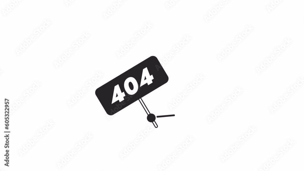 Poster holding bw 404 error sign animation. repair work. site error. empty state 4k video concept footage w