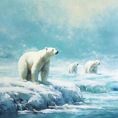 Obraz na płótnie Canvas polar bears on snow and eis- AI generated image