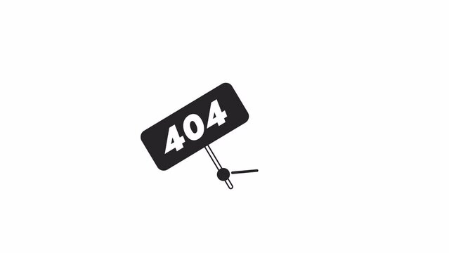 Holding bw 404 error sign animation. Repair work. Site error. Empty state 4K video concept footage with alpha channel transparency. Monochromatic error flash message for web page not found, UI design