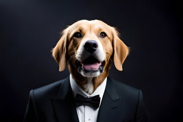 Happy dog with a suit made by AI
