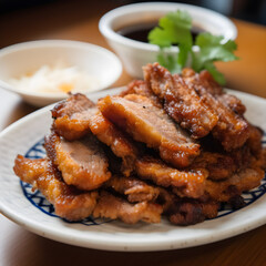 Roast pork skin food dish photo generative ai