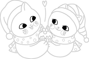 Cartoon Cats in Hats Sharing a Christmas Pudding