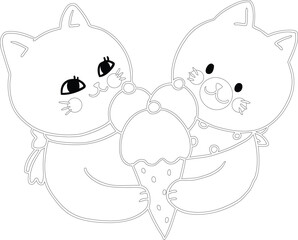 Cartoon Cats Sharing Ice Cream