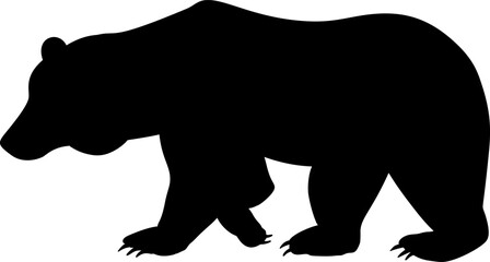 Bear vector silhouette. Monochrome vector bear logo template. Grizzly walking silhouette. Isolated hand drawn polar bear