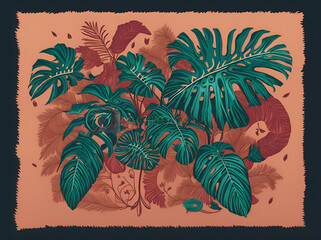 Cartoon Monstera plant. AI generated illustration