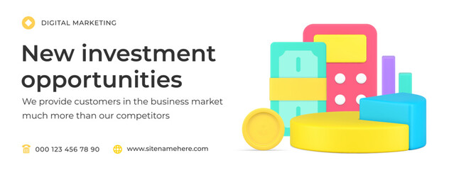 Investment opportunities banking financial accounting service social media banner 3d icon vector