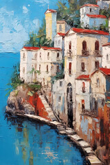 Fototapeta na wymiar Positano Italy landscape oil painting abstract decorative painting