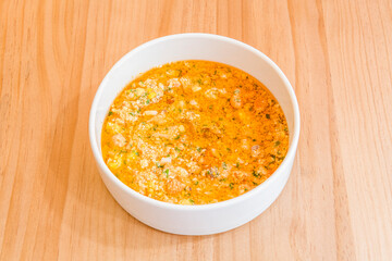 Seafood salpicon, seafood splash. Dish of fish or shellfish cut into pieces marinated