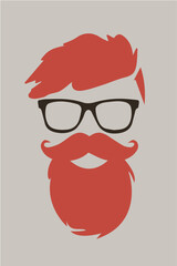 Stylish Hipster Poster: Vibrant Flat Cartoon Vector of a Beard and Glasses
