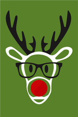 Trendy Santa Claus Reindeer: Vector Graphic Illustration of a Reindeer with hipster Glasses
