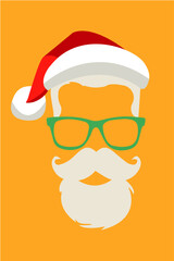 Hipster Santa Claus: Vector Illustration of Santa with Beard, Traditional Hat, and Glasses