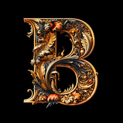 The letter B in a mythical way on black background,Generative AI