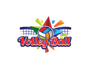 Obraz na płótnie Canvas Colorful Volley Ball with Net Logo Design Template