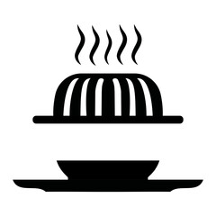 a black vector icon of hot pie for a cafe or cafeteria on a white background