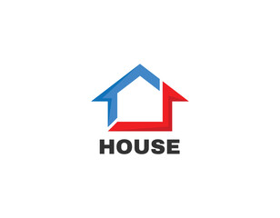 Clean Simple Red and Blue House Logo Design Template