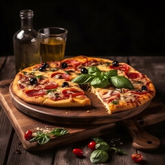 pizza dish on a wooden table ,generative ai