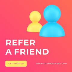 Refer friend referral program commercial marketing strategy social media post 3d icon vector
