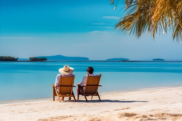 Fototapeta na wymiar Exquisite Beachside Bliss: Luxury Travel for Honeymooners